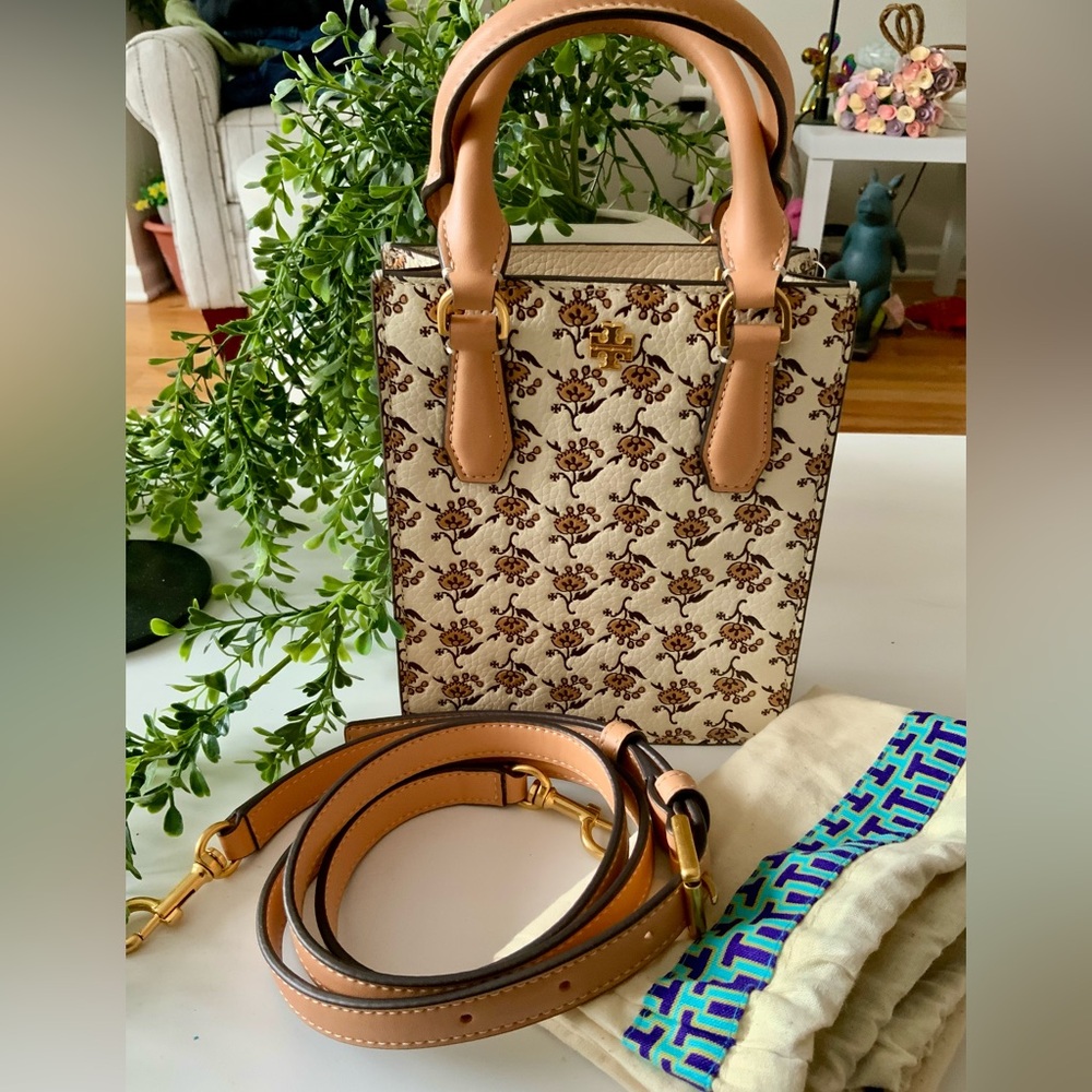 TORY BURCH BLAKE FLORAL PRINTED MINI SHOPPER CROSSBODY CURLY DITSY LOGO EXC!!